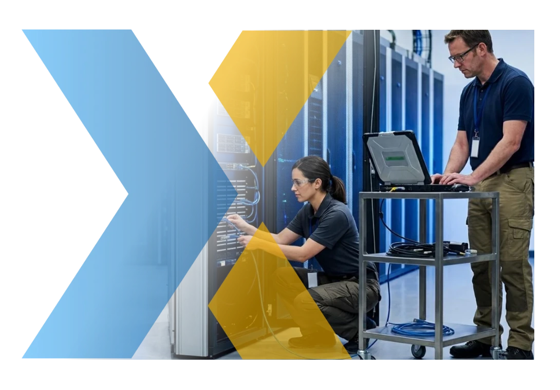 Migración de servidores y de SQL Server a HANA para SAP Business One: ingenieros trabajando en el datacenter